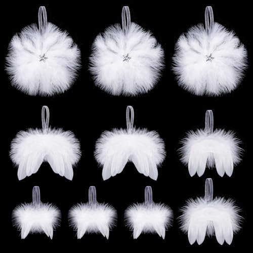 Becellen 10 Pezzi Ali d'angelo di Natale, Decorazioni Natalizie Bianche Fantasia Angelo Piuma Pendente Ali di Angelo per Albero di Natale