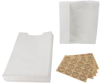 Sunicon 50 Stück Brotbeutel, Kraftpapier-Bäckereibeutel, transparentes Sichtfenster, Verpackung für gebackene Lebensmittel, Aufbewahrungsbeutel mit 60 Dankesaufklebern für Kekse, (-1214240022212)