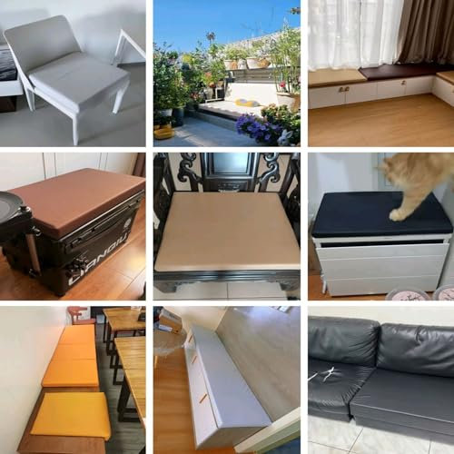 DRFGHK PU-Leder Sitzauflage Sitzkissen Bank 100x40/120x40/150x50 Wasserdichtes, 8/5CM Dicke Bankauflage, Rutschfestes Outdoor, Terrassenbankkissen, Gartenbank Auflage(Black,70x45x8cm)
