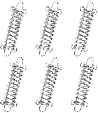 Realand 6-pack spännfjäder för tältrep, campingtält vårspänne, veranda, svängande fjädrar, stål, solskydd, markis, repspännare, hundkoppel, stötdämpande fjäder