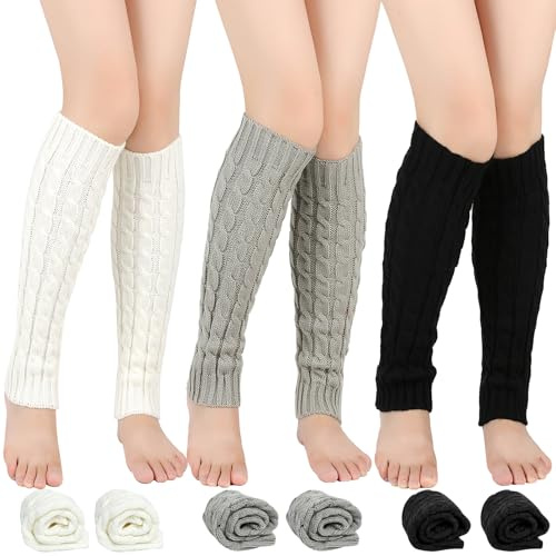 PRZRAO 3 Paires Jambière Femme, Jambières d'Hiver Chaudes Tricotés, Longues Chaussettes Jambières Guêtres Chaud, Longues Chaussettes Crochet Knit Boot Cover, Jambières Longues Chaudes