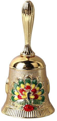 Respicefinem Vintage Messing Handglocke Antik mit Exquisitem Geschnitztem Muster Handrufglocke für Abendessen Hochzeit Party Familie Schule Silber mit Buntem Weiß Gold und Bunt