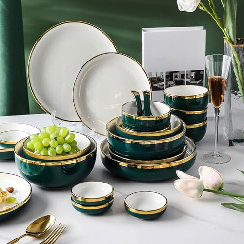 NNYCC Persone Set Da Tavola Da 22 Pezzi Set Combinato In Porcellana Bordo in oro dipinto mano porcellana alta qualità non si rompe facilmente resistente all'usura e ai graffi