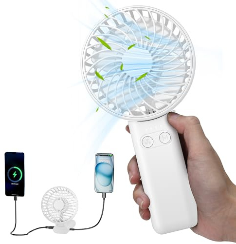 HandFan Ventilateur portable portable 5200mAh rechargeable avec batterie de 8,5-27 heures Ventilateur pliable USB personnel, idéal pour femmes, filles, amis (blanc)