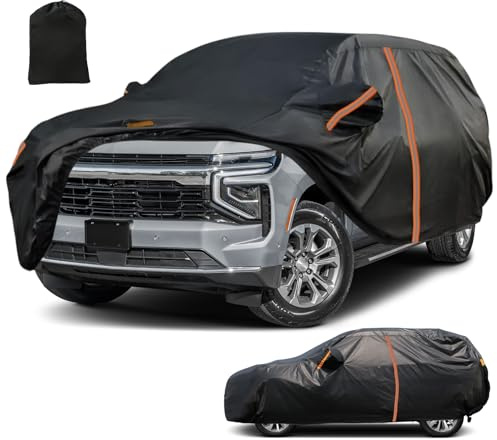 Waterproof SUV Car Cover Custom Fit for 2004-2025 Chevrolet Suburban, All Weather Outdoor SUV Car Covers with Zipper Door, Windproof Bands Cover,Reflective Strip Snow Rain Dust Cover,Sun UV Protect