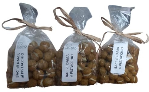 Baci di Dama al Pistacchio farciti con Cioccolato al Latte, Panetteria Pasticceria Panero, Biscotti artigianali italiani, Tradizione Piemonte, pacco da 3 x 180g