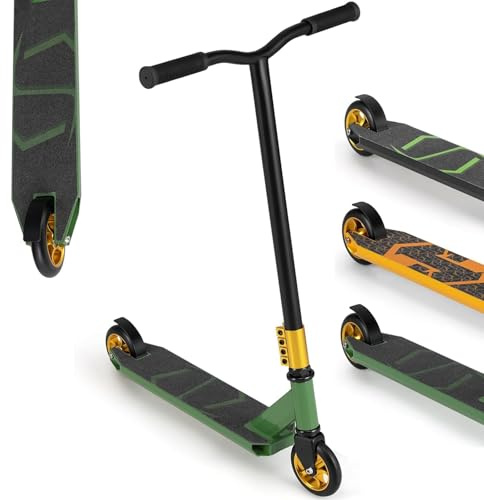 SPOTRAVEL Pro Stunt Scooter, 360 Degree Spin Handlebar Trick Scooter Street Stunt Iscooter with PU Wheels, Aluminum Deck & Metal Brake, Street Kick Scooter for Boys Girls Teens Ages 10+ (Green)