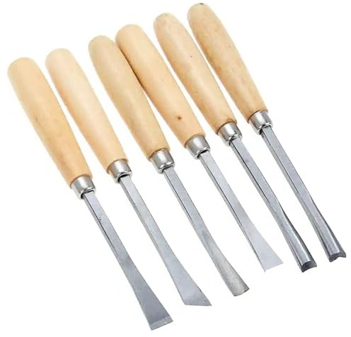 Bricoloco Juego de 6 Gubias de bricolaje curvas y planas para iniciación en carpintería y artistas de ebanistería para trabajos finos en madera