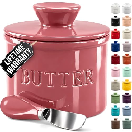 Zulay Kitchen Burriera a forma di campana con coperchio per piano di lavoro con linea d'acqua e coltello spalmatore, porta burro francese in ceramica per burro fresco, morbido e spalmabile
