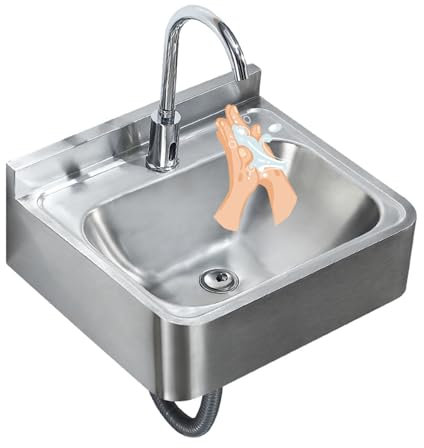 GLJTUO Edelstahlspüle Für Gewerbliche Küchen, Einzelbecken-Barspüle Mit Wasserhahn-Set, Handwaschbecken Zur Wandmontage, Eckhandwaschbecken, Platzsparend,Silver-D-50x41.2x15cm