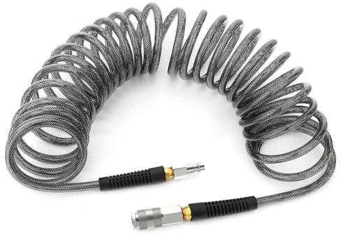 TAILONZ PNEUMATIC Tuyau d'air comprimé en polyuréthane renforcé 1/4 x 7.5M noir avec restriction de courbure, raccord rapide industriel 1/4 et bouchon