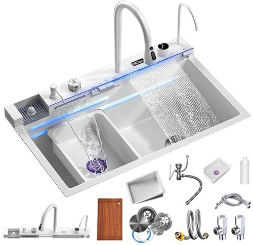 Wasserfall-Regenduschkopf mit Digitalanzeige, 80 x 45 cm, versteckter Wasservorhang, luxuriöses Badezimmer-Upgrade, entspannendes Spa-Erlebnis, modernes Design