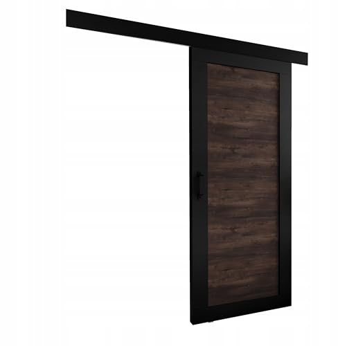 KIER FURNITURE Schiebetür Komplettset - Tür mit Laufschiene - Schiebetürsystem - Raumspartür - Innentüren - Sliding Door Set - Links & Rechts - Schwarz & Esche - Breite 106 cm