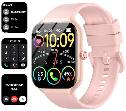Reloj Inteligente Hombre Mujer, 1,96 Smartwatch Llamadas Bluetooth, Podómetro/Pulsómetro/Monitor de Sueño/SpO2, Impermeable IP68, Reloj Deportivo 100+ Modos Deportivos, Smart Watch Android iOS Rosado
