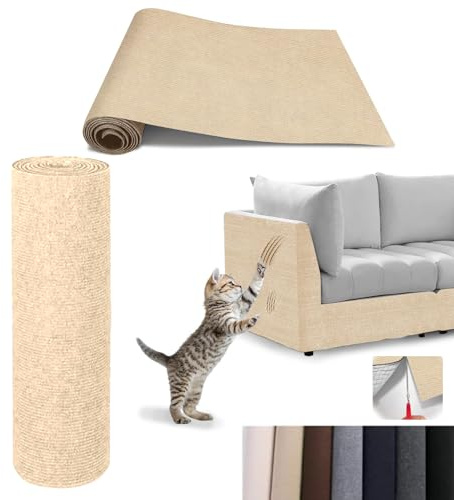Glvomazty Alfombrillas Rascador para Gatos - 40x200cm, Rascadores de Gato,Tamaño Recortable DIY Tapete Rascador para Gatos, Reemplazo de Torres para Gato, Protege Carpets y Sofás, Beige