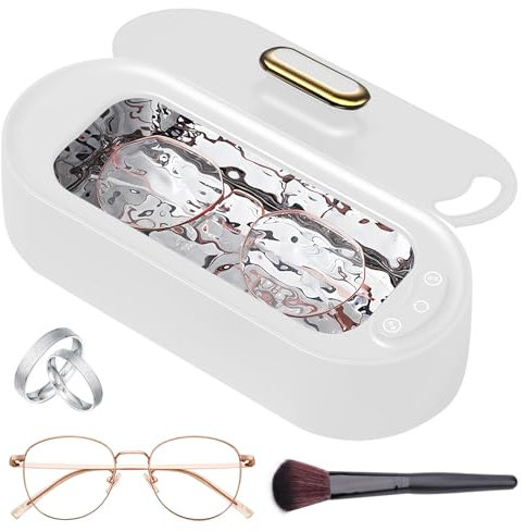 Nettoyeur à ultrasons 45000Hz, 380ml Nettoyeur de lunettes Portable à ultrasons Avec 2 modes, Nettoyeur de lunettes Nettoyeur à ultrasons pour lunettes Monnaies Bagues de doigts Prothèses dentaires