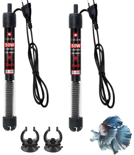 GERUI 2 riscaldatori per acquario, 50 W (30 L-60 L), potente riscaldatore per acquario, con pulsante di regolazione della temperatura, per serbatoi di pesce e acquario
