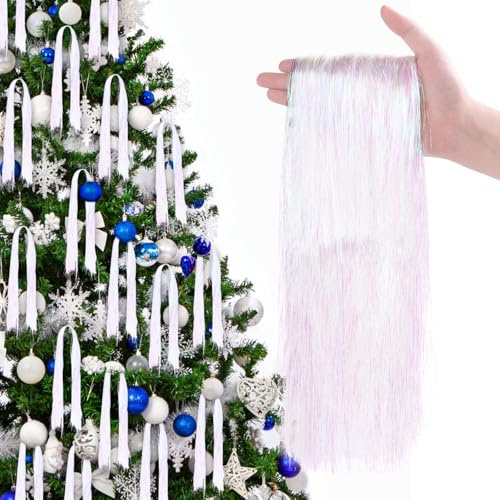 XIMISHOP 6000 Stränge Weihnachts-Eiszapfen-Lametta, funkelnde, glänzende weiße Weihnachtsgirlande, Lametta-Eiszapfen, Fransen für Weihnachtsbaumschmuck, Festival, Partyzubehör, Lametta-Erweiterungen