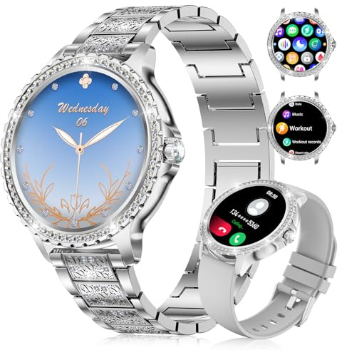 LIGE Smartwatch Damen 1.32 Rund Touchscreen mit Telefonfunktion, Fitnesstracker Damen 120+Sportmodi/IP68/Herzfrequenz/Menstruationszyklus/IP68 Diamond Smart Watch für iOS Android (Silber)