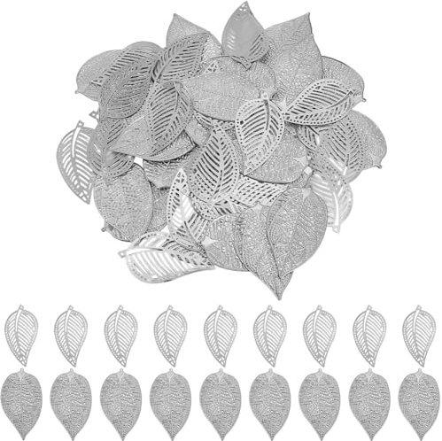 GORGECRAFT 60 Stück 2 Stile Silberne Blätter Zum Basteln Ausgehöhlte Silberne Metallblätter Rustikales Metallblatt Ornament Weihnachtsbaum Dekoration Zum Aufhängen An Der Wand Feiertagskranz Hochzeits
