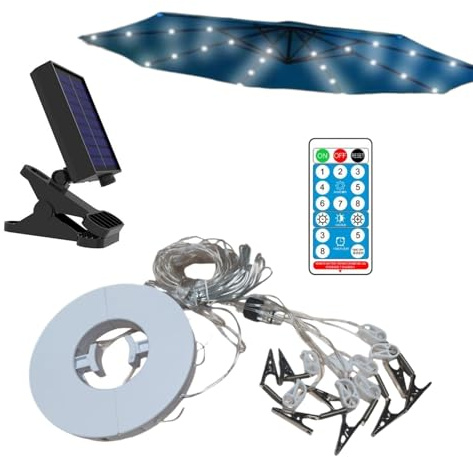 Outdoor Umbrella Lights, Solar String Lights for Patio Umbrella, Waterproof Ambient Lighting 8 Modes for Patio, Camping, Garden, Pool, Porch, Beach