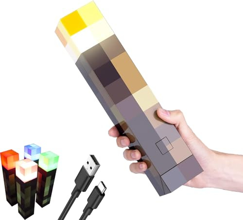MAXERICH Craft Torch Lamp - 11 Inch LED Night Light, Wall Torch Light Torch Light USB-C Rechargeable, 3D Bedside Lamp for Playroom & Bedroom Decor, 4 Colors