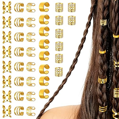 40pcs Bijoux Cheveux Tresse Doré,Bijoux de Cheveux Dorés,Les Cinq Styles,pour Tresses, Dreadlocks,Dreadlocks en Métal, Bagues, Manchettes,pour Femmes et Filles
