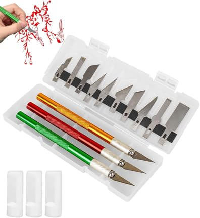 JUKOTA Set di coltelli artigianali – taglierino di precisione, 3 coltelli di precisione con 10 lame di ricambio, set di coltelli in alluminio per Bisturi Modellismo Taglierino Hobby, Arte, Intaglio