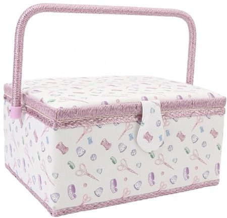 Panier à couture en tissu de grande capacité avec fermeture à bouton magnétique, boîte de rangement pour outils de couture avec plateau amovible, organiseur violet pour les artisans et les amateurs de