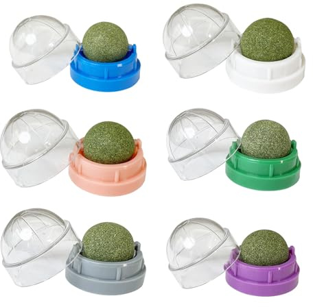 Denash Jouets à Herbe à Chat pour Chats, Boules Sphériques d'herbe Chat en Matériau ABS avec Herbe Fraîche, pour Un Jeu Interactif, Contrôle des Boules de Poils et Nettoyage (6 pièces)