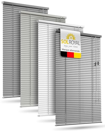 Sol Royal Store vénitien sans perçage Aluminium à lamelles 25mm intérieur | 80x130cm argent brillant sans percer protection solaire et visuelle intérieurs Stores Vénitiens support clipser fenêtre JA2