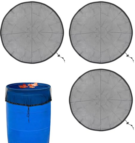 3 Pezzi Rete di copertura per barili di raccolta dell'acqua piovana Ø 80cm | Copertura per il serbatoio dell'acqua,Rete per barile della pioggia con banda elastica,Protezione Contro Foglie, zanzare