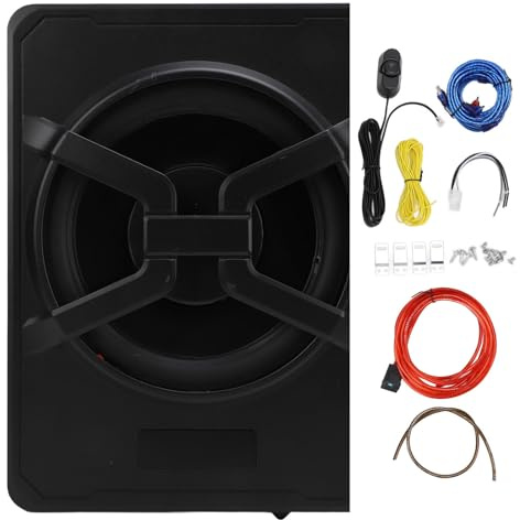 Zohisin 10 Inch 800W Slim Underseat Subwoofer with Amplifier Under Seat Powered Car Truck Active Subwoofer Remote Control (Blue)