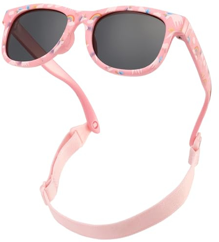 CIKJUK Polariserade babysolglasögon 0-24 månader – med flexibel rem blomtryck design silikon solglasögon för småbarn nyfödda spädbarn UV-skydd, Rosa