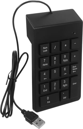 DOITOOL Teclado Numérico USB Cable de 19 Teclas Resistente y Portátil para Finanzas y Banca, Teclado Numérico Plástico Negro para Portátil