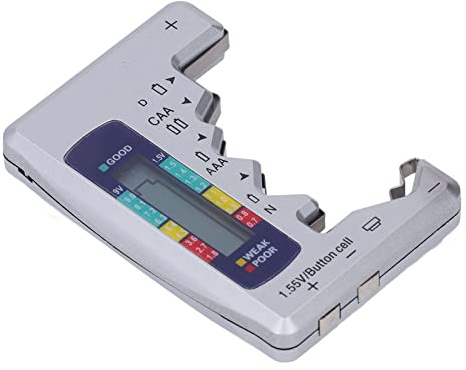 Sonew Probador de Batería Digital ABS Pantalla LCD para .5V 9V Cell Checker Medición Portátil Plata (SILVER)