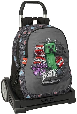 MINECRAFT GRAFFITI - Mochila Escolar, Espalda Ergonómica, con Carro Safta Evolution, Ideal para Niños de Diferentes Edades, Cómoda y Versátil, Calidad y Resistencia, 32x16x44 cm