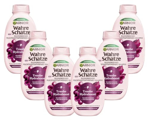 Garnier Wahre Schätze Regenerierendes Feuchtigkeitsspendendes Shampoo Traube Hydraboost, Shampoo für feuchtigkeitsbedürftiges Haar, 250 ml (6er Pack)