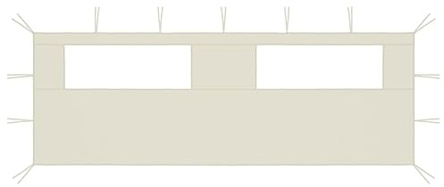 Kaloriko Pavillon-Seitenwand mit Fenstern 6x2 m Creme Stoff Polyester PVC 590x200 cm Ersatzteil für Gartenpavillon Partyzelt Pergola mit stabilem Befestigungsband Schutz vor Insekten angenehme