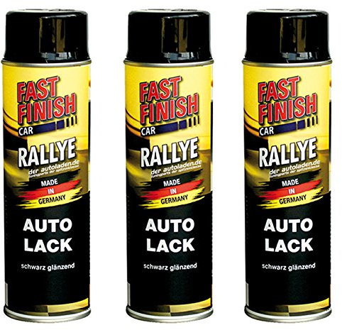 3x 500 ml FAST FINISH Rallye Autolack Lackspray Schwarz Glänzend Spraydose