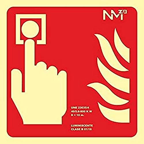 NM RD00A111 - Señal Luminiscente Pulsador de Alarma CTE Clase B PVC 0,7mm 21x21cm con CTE, RIPCI y Apto para la Nueva Legislación