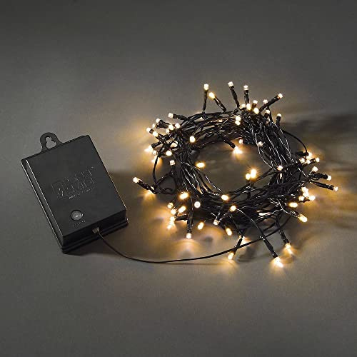 Konstsmide LED Lichterkette, mit an/aus Schalter, Lichtsensor, 6h und 9h Timer, 80 bernsteinfarbene Dioden, batteriebetrieben, Außen (IP44), schwarzes Kabel, schwarze Box - 3728-800