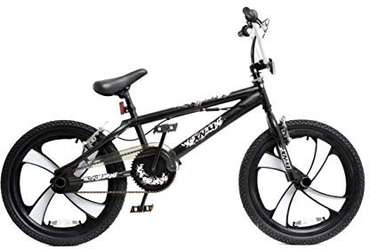 XN BMX 20 4 Spoke MAG Wheel Freestyle Bike Gyro Stunt Pegs Kids Boys Girls (Black/White)