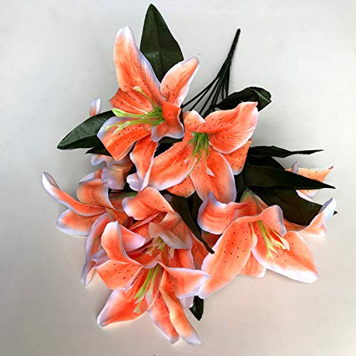 Best Artificial Stargazer Lilien Blumenstrauß mit 10 Blütenköpfen, 45 cm, Orange / Weiß