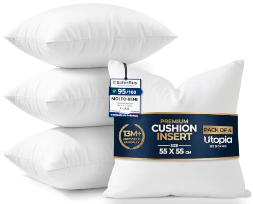 Utopia Bedding Prydnadskuddar 55 X 55 cm, 4 Pack, För Säng Och Soffa | Innerkuddar, kuddfyllningar, soffkuddar, prydnadskuddar, fyllning av ren polyester, mikrofiberöverdrag