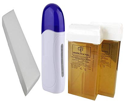 Kit de Depilación Profesional, 1 Calentador de Cera Tibia Roll-on, 2 Cartuchos de Cera(100ml/ud), 1 Paquete de Bandas Depilatorias(100uds)