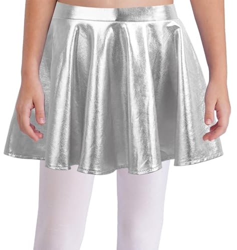 YiZYiF Gonna da Danza Moderna Pattinaggio Artistico Bambina Vita Elastica Gonna da Balletto Danze del Ventre Vita Elastica Vestito da Latino Jazz Performance Dancewear Argento 9-10 Anni