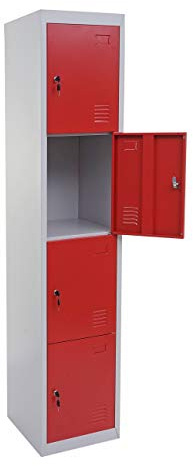 Mendler Schließfach Boston T163 180x38x45cm - rot | Schließfachschrank, Wertfachschrank, Spind, Metall