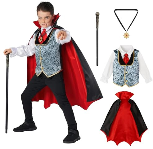 Morph Barn Vampyrkostym Pojkar Halloween Utklädnad Dracula Svart Röd Dräkt Maskerad Festklädsel 4-14 År, 4-6 År