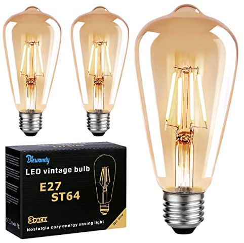 Lampadina Vintage Edison, E27 Lampadina LED Edison 4W Equivalenti a 40W, 400LM Luce Bianca Calda 2700K, ST64 Vintage Retro Stile Luce Filamento Lampadine Decorativo per Casa Bar Caffe, 3 Pezzi